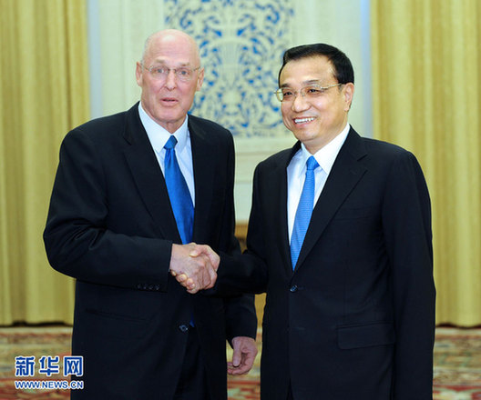 李克強(qiáng)會見美國前財(cái)政部長保爾森