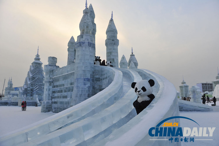 哈爾濱冰雪大世界 “大熊貓”憨態(tài)可掬
