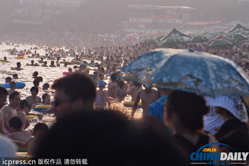 大連海濱浴場游客爆滿 迎盛夏客流高峰(組圖)