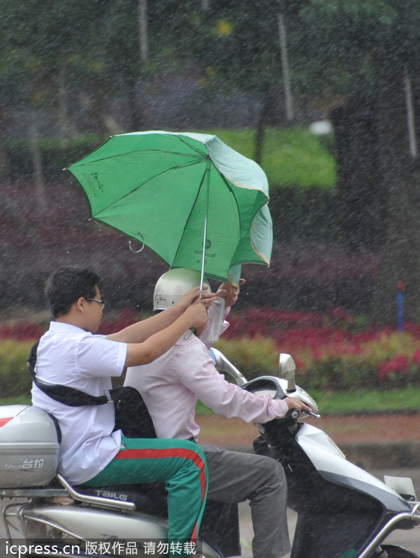 臺風(fēng)“百合”逼近海南 瓊海市民躲雨避風(fēng)各有高招