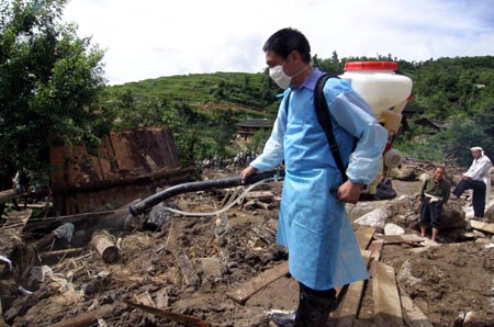 flood-devastated village at Longhui County, Central China's Hunan Province