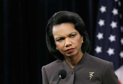 U.S. Secretary of State Condoleezza Rice listens to questions during a briefing on her upcoming trip to Asia at the State Department in Washington, October 16, 2006. 