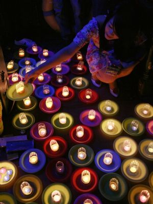 Floating orange lanterns to mark festivals