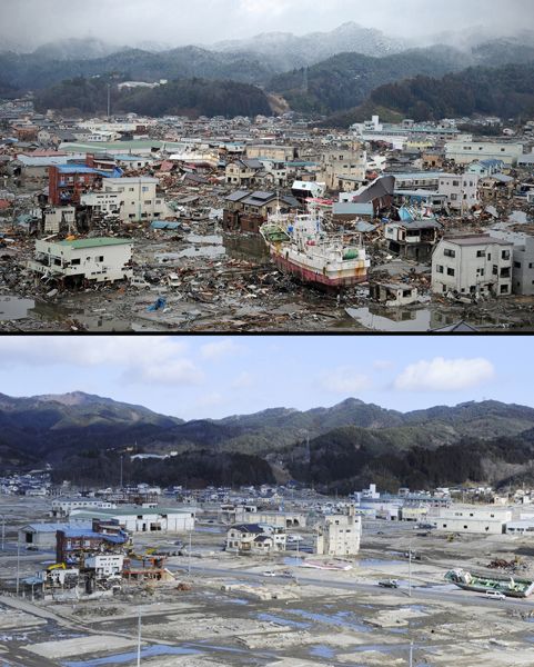 日本地震海嘯一年后恢復對比圖