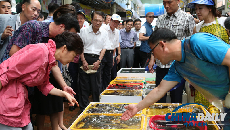 韓總統(tǒng)樸槿惠走訪水產(chǎn)品市場(chǎng)了解民生（高清組圖）