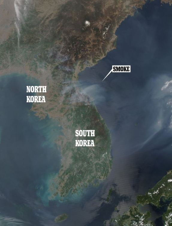 NASA公布衛(wèi)星圖像 顯示朝鮮多地濃煙籠罩