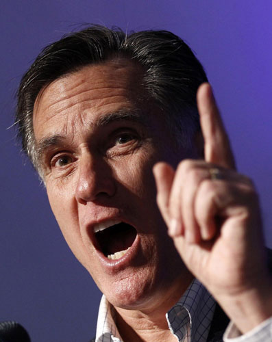 Mitt Romney speaks at the South Carolina Faith and Freedom Coalition's presidential kick-off event in Myrtle Beach, South Carolina, Jan 16, 2012. Republicans look to slow Romney momentum at debate