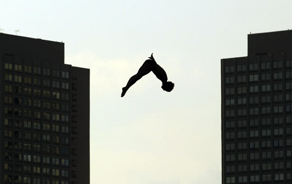 Cliff diving at the Boston stop Cliff diving at the Boston stop