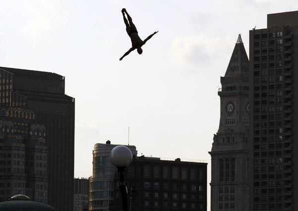 Cliff diving at the Boston stop Cliff diving at the Boston stop