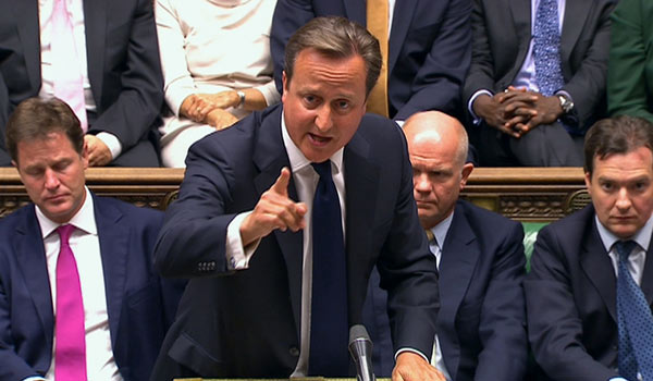 Britain's Prime Minister David Cameron is seen addressing the House of Commons in this still image taken from video in London August 29, 2013. Obama makes case for Syria strike, British house votes no