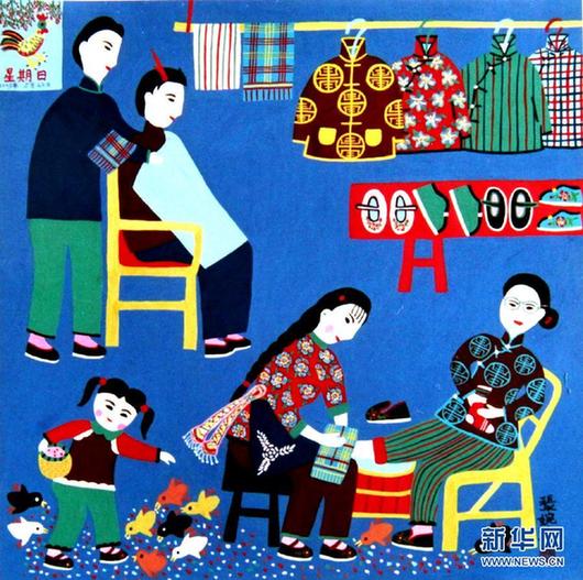 古稀金山農(nóng)民畫(huà)師創(chuàng)作新品迎接首個(gè)老年節(jié)