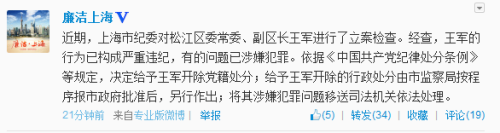 上海松江副區(qū)長王軍嚴重違紀被開除黨籍(圖/簡歷)