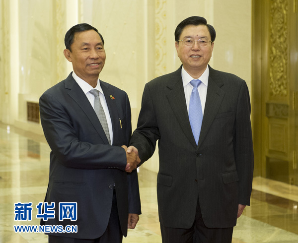張德江與緬甸聯(lián)邦議會議長吳瑞曼舉行會談