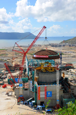 臺(tái)山核電站一期2號(hào)機(jī)組完成穹頂?shù)跹b