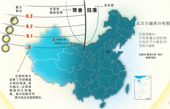 20日18時(shí)50分烏魯木齊市觀日偏食 全國(guó)只有新疆可見(jiàn)