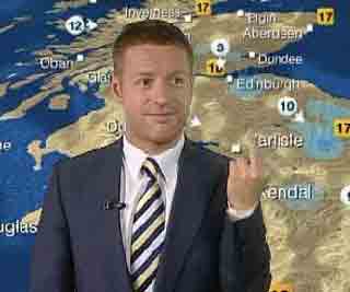 BBC weatherman causes storm<BR>BBC氣象員豎中指被直播