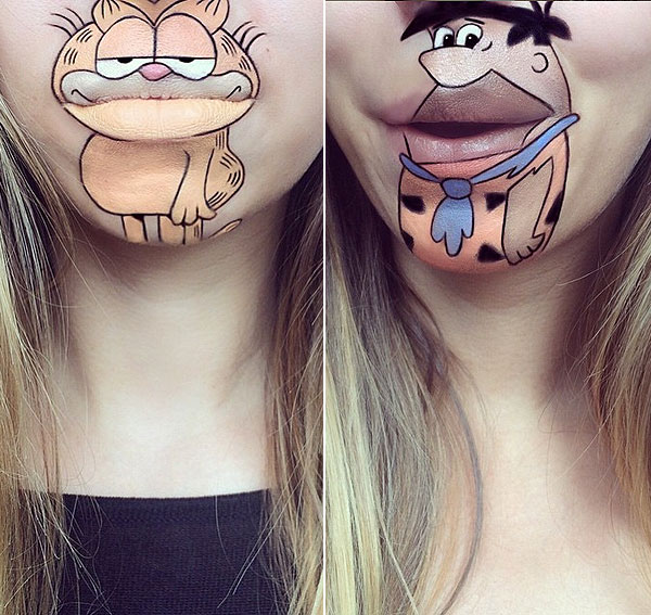 萌！藝術(shù)家嘴唇上創(chuàng)作卡通畫