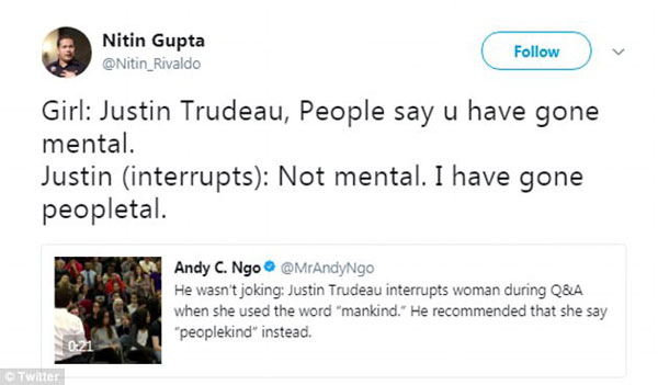 到底用mankind還是peoplekind？ 加拿大總理也開始“咬文嚼字”