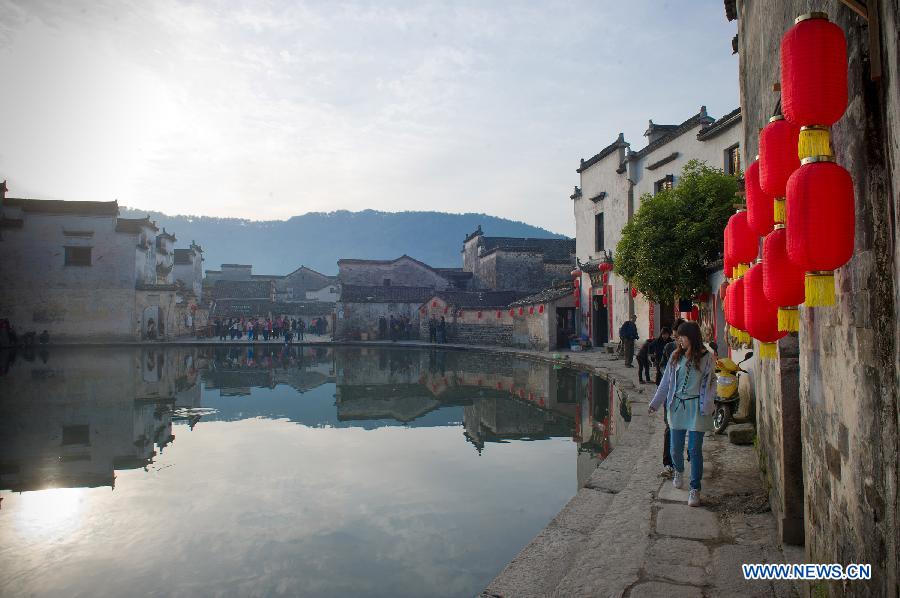 Morning scenery of local residences in Hongcun