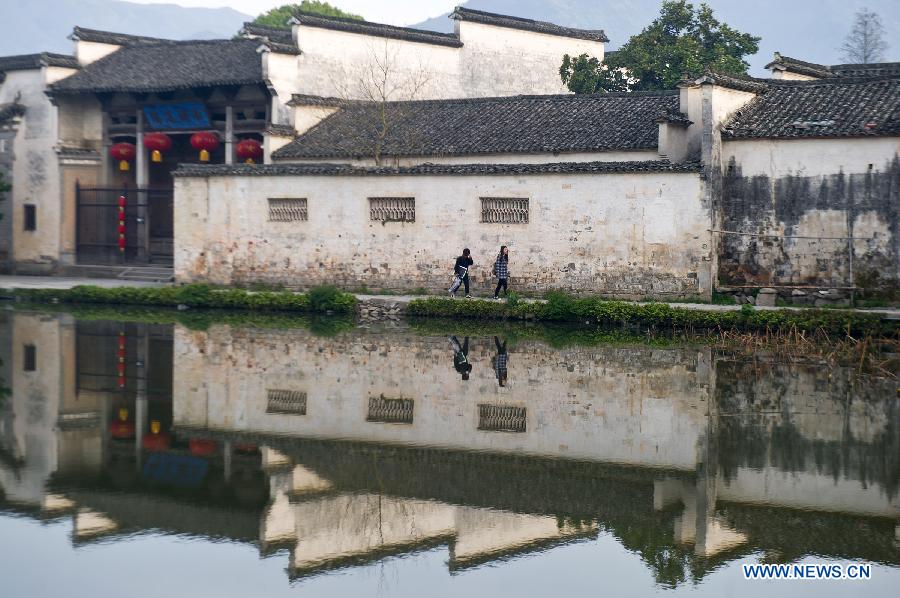 Morning scenery of local residences in Hongcun