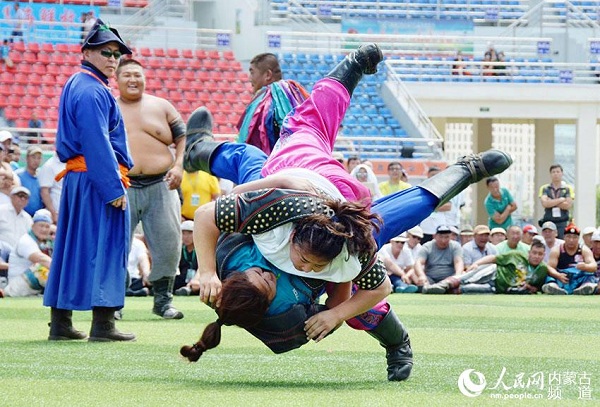 Female wrestlers compete at ethnic games