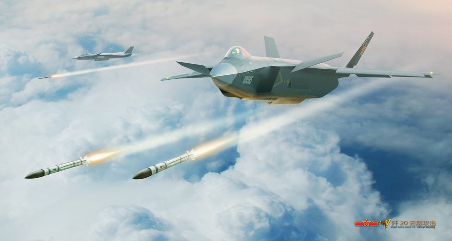 驚艷！網(wǎng)友繪制殲-20戰(zhàn)機發(fā)射空空導彈猛圖