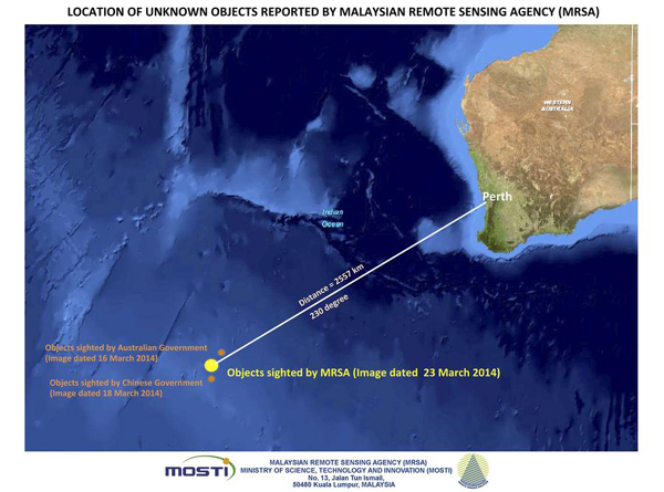 New satellite images show 122 objects that may be from plane