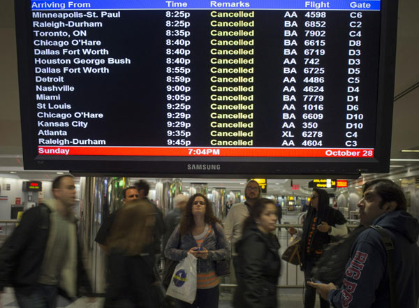 Sandy forces 10,000 flight cancellations in US northeast coast