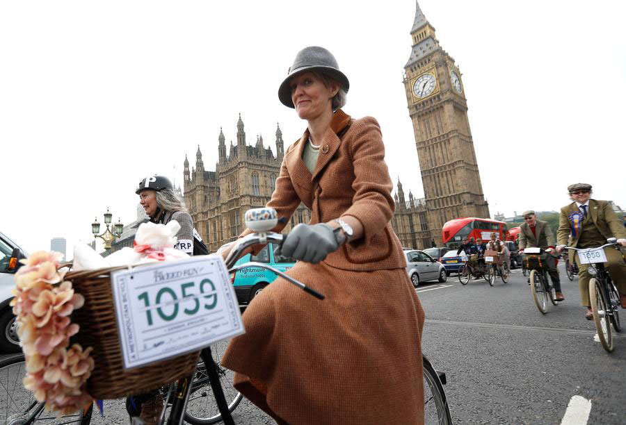 Hundreds of cyclists ride through The Tweed Run in London